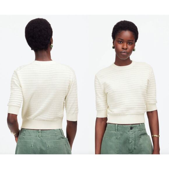 Madewell | NWT | Textural-Stitch Cotton Sweater in Lighthouse | Sz XS - Picture 1 of 8